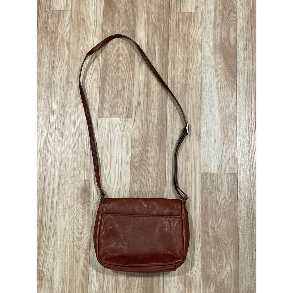 Margot Brown Pebbled Leather Crossbody Bag Flap Zipper Cognac Shoulder Purse